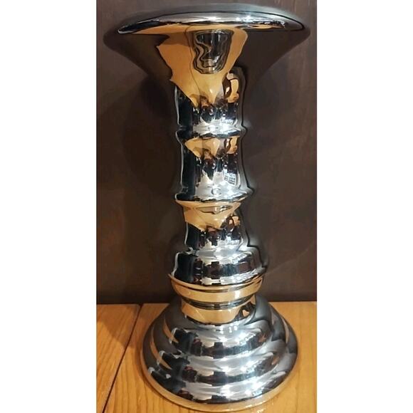 LARGE Candle Pillar STAND Silver color Pottery 4 inch pillar or taper Holiday - Picture 1 of 5